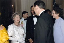 the thornburghs being introduced to queen elizabeth ii at presidential state dinner in her honor, 1991 
