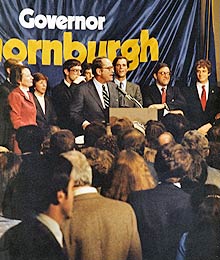 THORNBURGH FAMILY AND JAY WALDMAN ELECTION NIGHT, NOVEMBER 2, 1982 