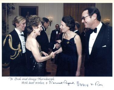 Nancy Reagan greets the Thornburghs, 1982