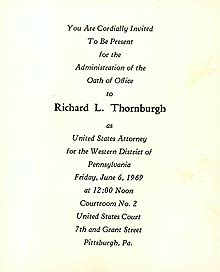 Invitation to Thornburgh swearing-in as u.s. attorney
